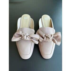 BP Maddy Mules Pink Blush Leather Knotted Bow Slip On Women 8 Soft Girl Parisian